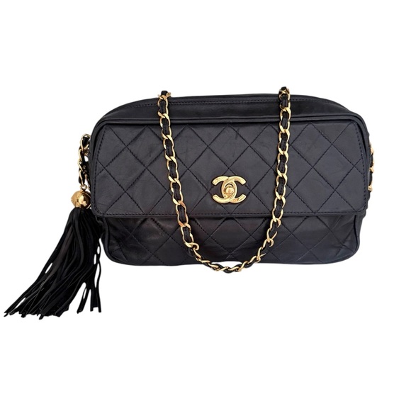 CHANEL Quilted Leather Turnlock Coco Mark Front Pocket Camera Shoulder Bag Black - Picture 1 of 14